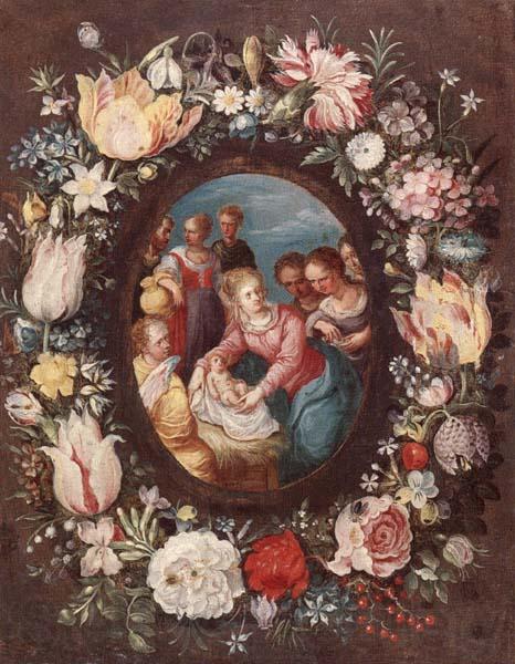 unknow artist The nativity encircled by a garland of flowers Norge oil painting art